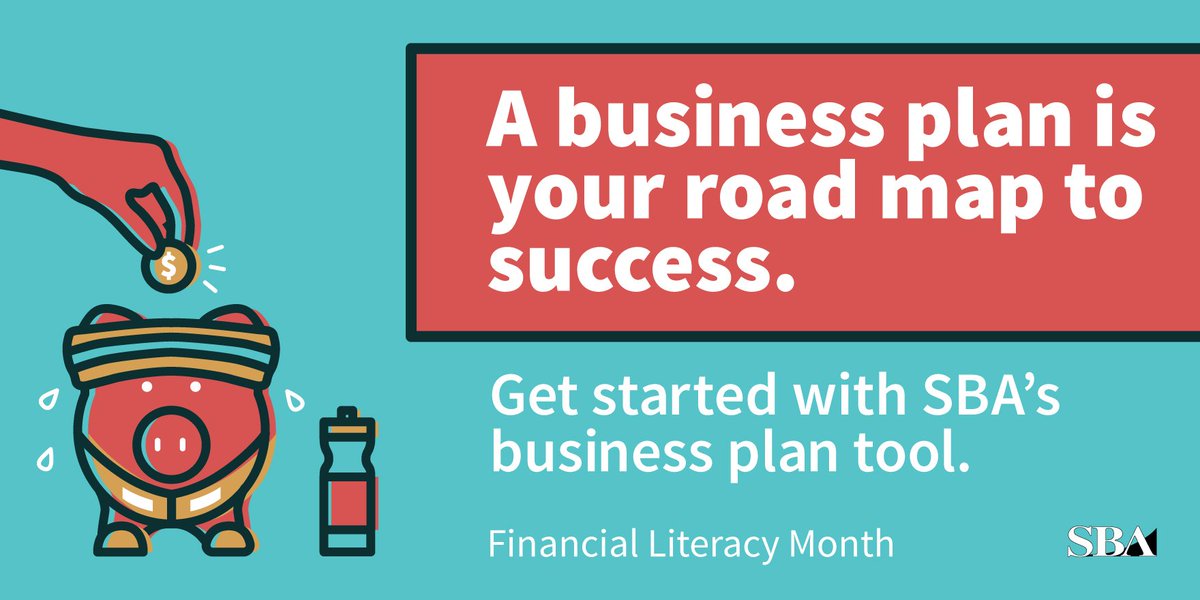 SBAgov's tweet photo. Interested in starting a business? SBA's Business Plan Tool can help you make projections 3-5 years ahead and outlines the route a company intends to take to reach its yearly milestones, including revenue projections → https://t.co/Idvuw9L88L. #FinancialLiteracyMonth https://t.co/VN8gZItTCd