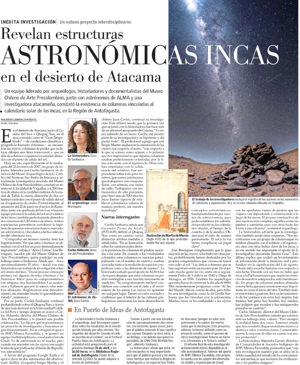 ¡#FelizMartes !
Un privilegio haber podido participar de este espectacular descubrimiento "Revelan estructuras astronómicas🌌 Incas en el desierto de #Atacama 
Vía: <a href="/ElMercurio_cl/">elmercurio_cl</a> 📰
impresa.elmercurio.com/Pages/NewsDeta…