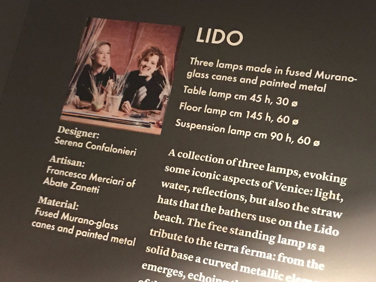 AbateZanetti's tweet photo. President Martina Semenzato and glass master Francesca Merciari introduced the art work "Lido": lamps evoking straw hats used on the Lido Beach in Venice. Designer Serena Confalonieri 
Shown in Villa Mozart,Milano until 21 of April #MilanoDesignWeek2018 #DoppiaFirma #MuranoGlass https://t.co/8bY5Yat7Xx