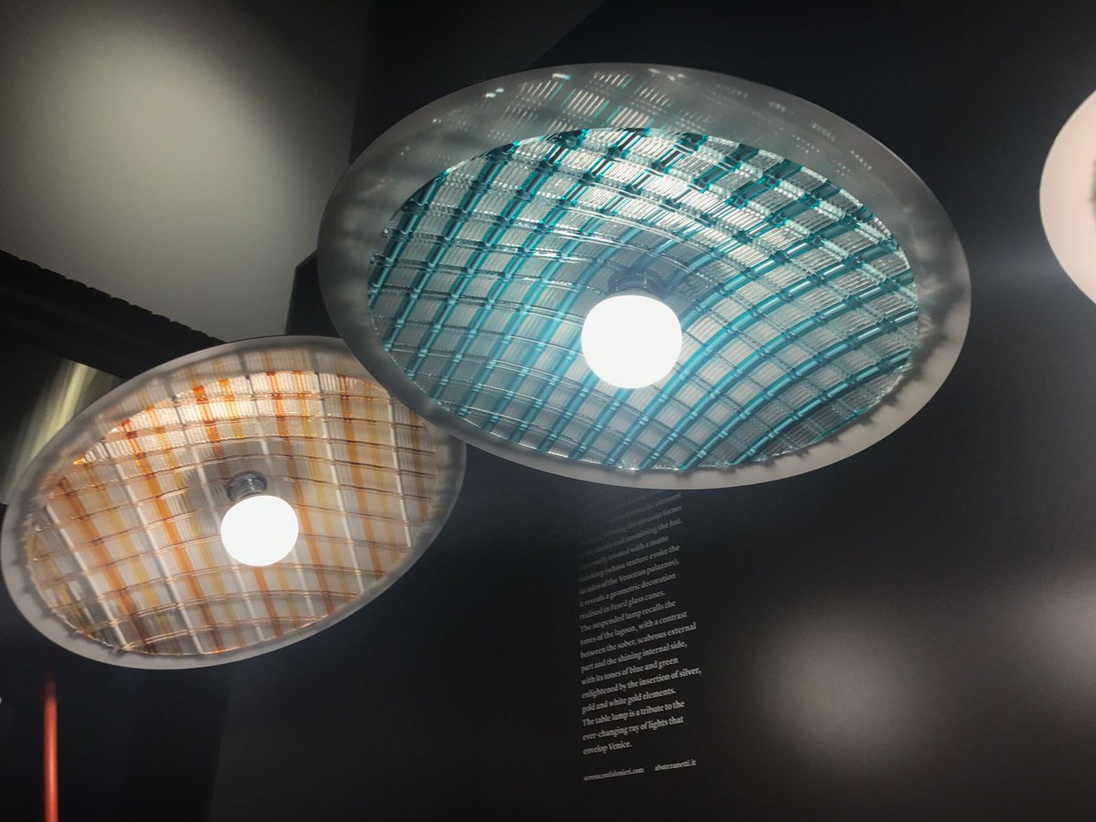 AbateZanetti's tweet photo. President Martina Semenzato and glass master Francesca Merciari introduced the art work "Lido": lamps evoking straw hats used on the Lido Beach in Venice. Designer Serena Confalonieri 
Shown in Villa Mozart,Milano until 21 of April #MilanoDesignWeek2018 #DoppiaFirma #MuranoGlass https://t.co/8bY5Yat7Xx