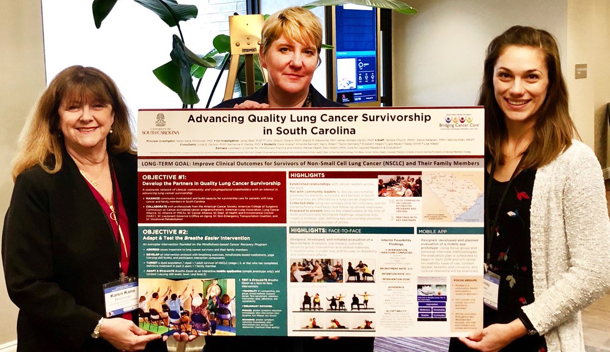 UofSCNursing's tweet photo. Dr. Karen McDonnell, Tamara Church, MSW & Dr. Jenay Beer presented "Advancing Quality Lung Cancer Survivorship in South Carolina," at the Bristol-Myer Squibb Foundation’s 2018 Summit. @universityofga @KarenKane6 @TamaraChurchMSW #BMSFoundation #BMSFSummit2018 https://t.co/vGAB4XKG5H