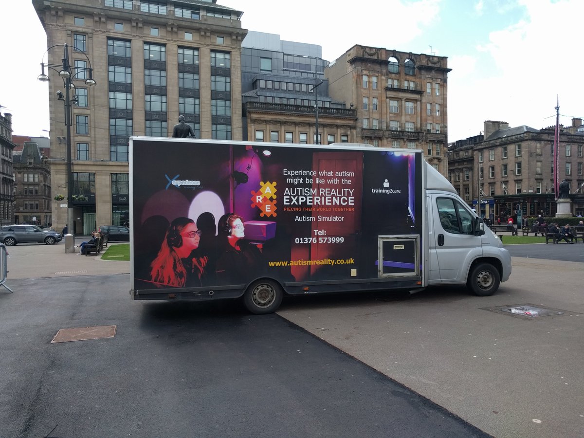 Couldn't get on the Autism Reality Experience bus, it was too busy! (There's a big crowd hiding behind it, I swear!) Great idea #AutismAwarenessGlasgow