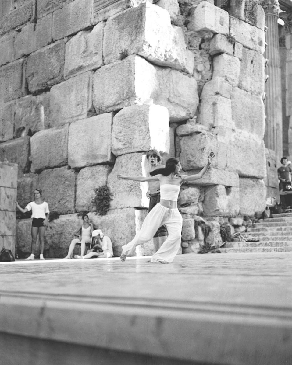 Today marks the #anniversary for Michael´s ballets Rodin Mis En Vie (74´) and Juice (75´). Here´s a photo of #MargoSappington reheasing for Rodin at the Temple of Bacchus in Baalbek #ballet #music #choreography