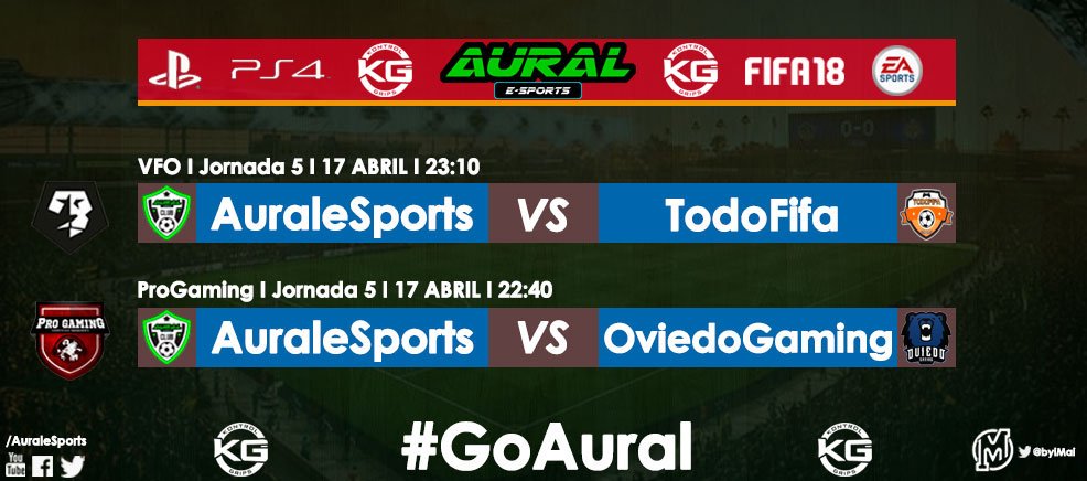 Esta mañana nos hemos despertado con ganas de más. Hoy tenemos la oportunidad de continuar con la racha. ¡Vamos equipo! 🤟😜

🏆<a href="/VFOspain_ps/">VFOspain PS</a> 
🗓️Jornada5. <a href="/AuraleSports/">Aural eSports 🐍</a> 🆚<a href="/TodoFIFAclub/">TodoFifa Club pro🍊⚽️🎮</a> 

🏆@ProGamingCT 
🗓️Jornada5. <a href="/AuraleSports/">Aural eSports 🐍</a> 🆚<a href="/OviedoGamingPS4/">OviedoGamingPS4</a> 

📺youtube.com/channel/UC4Syv…