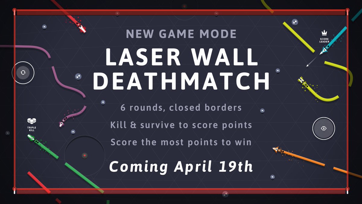 Coming to Curve Fever Pro: Laser Wall Deathmatch! Kill and survive for points, score the most points to win, but with one big looming obstacle: laser walls, encroaching on your every movement! 🎮 Play it, Thursday, April 19th.