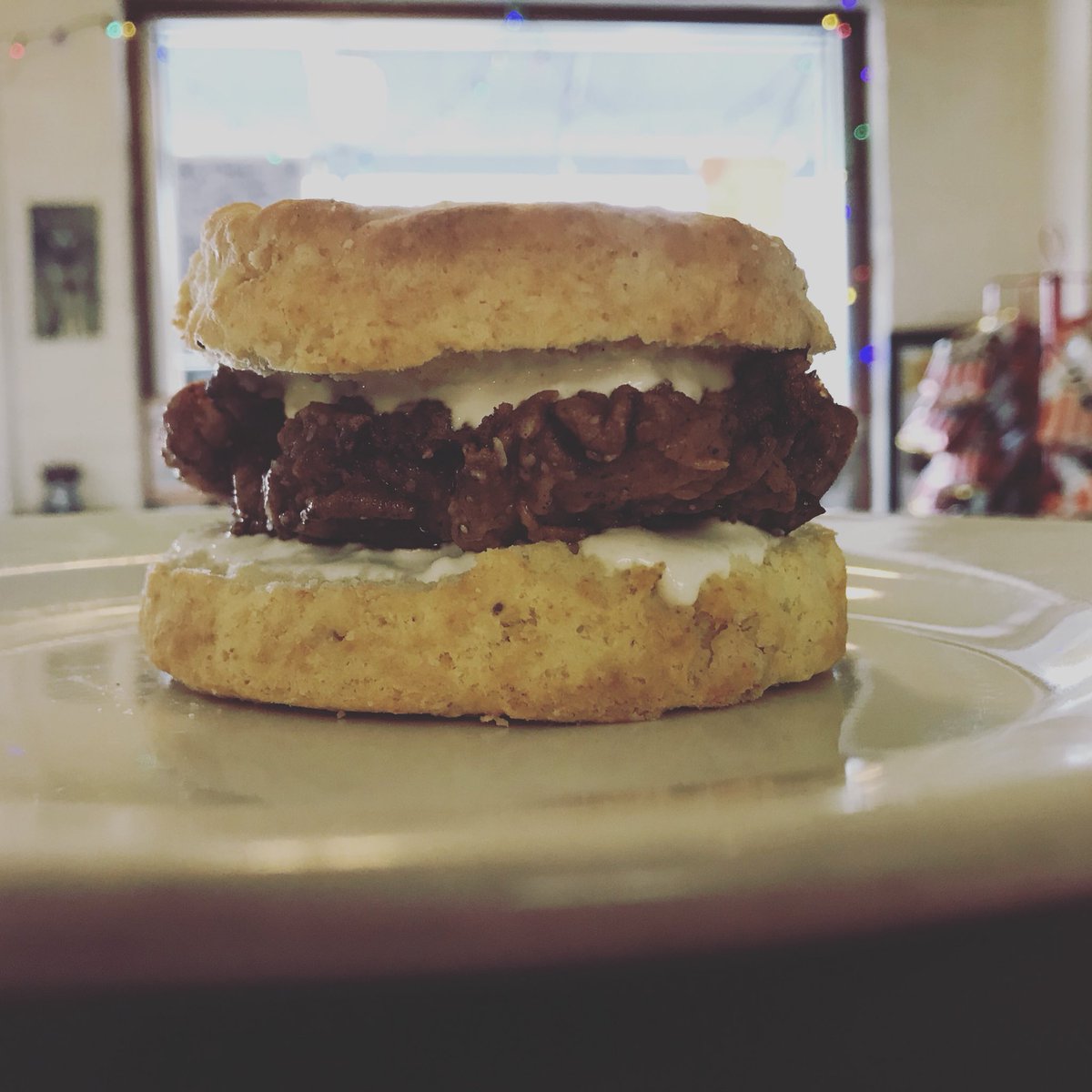 Fried chicken biscuit Tuesday.