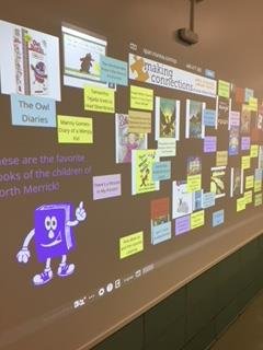 NMerrickSchools's tweet photo. There was quite a virtual collection of favorite children's books posted remotely by parents on the span boards in the North Merrick Schools. Great collaboration using the Nureva Span System! #nmerrickschools #nmerrickmoment #spanwall https://t.co/hFQT7H2x2Y