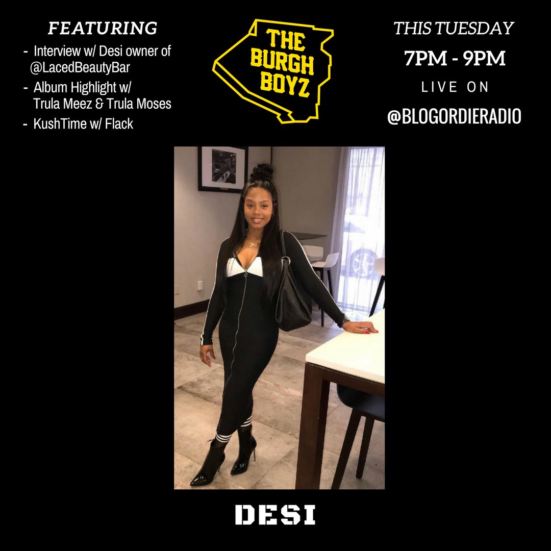 its_spillz's tweet photo. TONIGHT on @TheBurghBoyz we will be interviewing @krishollis_ of @TaylorGang & also @Desi2pretty_ the owner of #LacedBeautyBar โผ๏ธ๐ฅ๐จ๐๐ฏ
@trulameezy & @1TrulaMoses are also stopping by to talk about the new album they just released! #TrulaWorld ๐ OUT NOW ON @iTunes https://t.co/HPI32YHiQT
