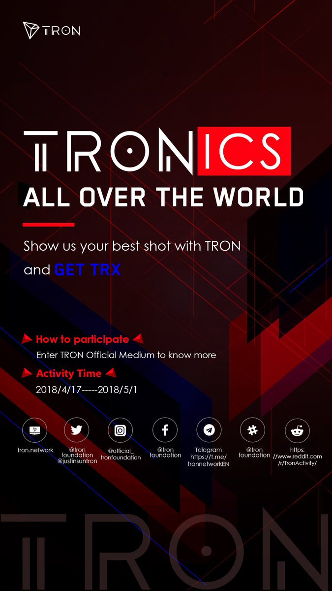 Hey #TRONICS! Show your support for #TRON online and get $TRX rewards!  Follow the link for details.