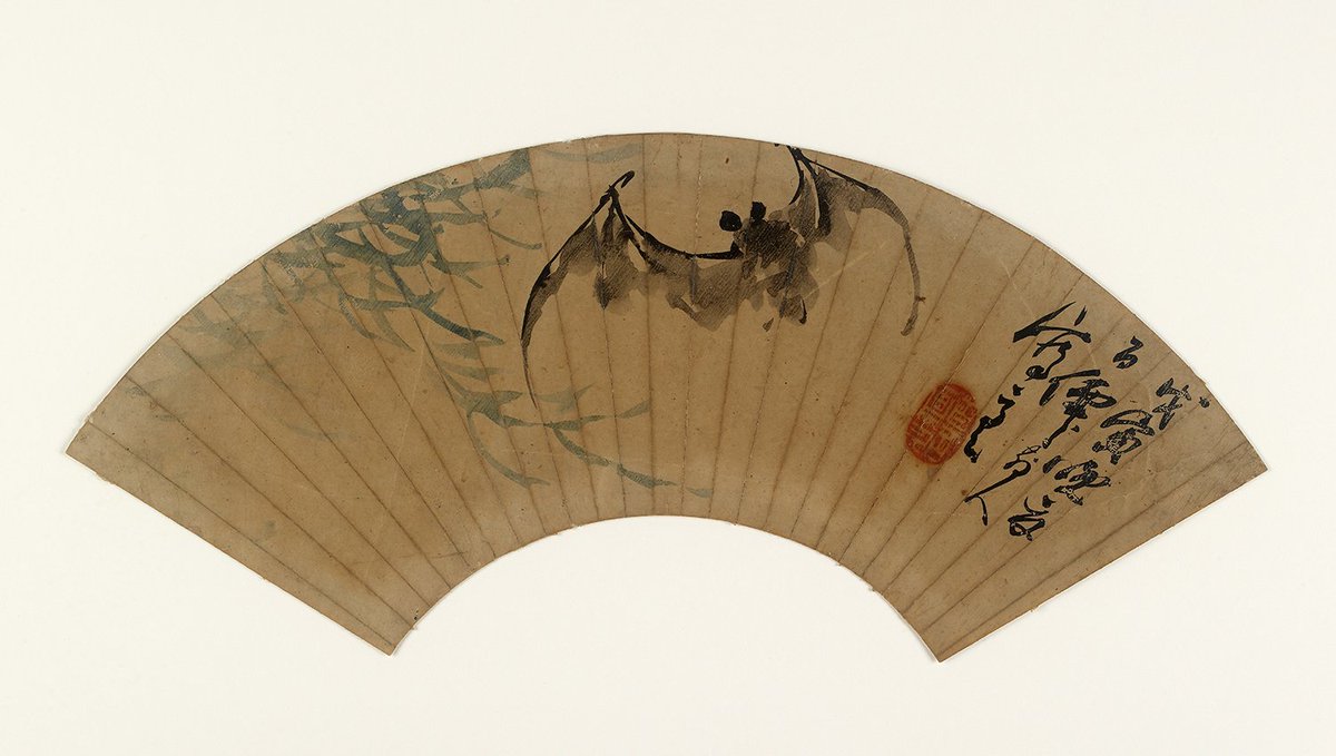 AshmoleanMuseum's tweet photo. This painted fan featuring a bat and a willow tree was made by Suzuki Hyankunen in late 19th-century Japan #BatAppreciationDay https://t.co/6Ve5NRPj5K