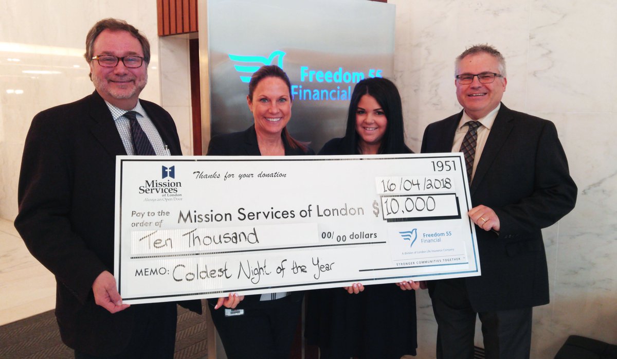 Mission1951's tweet photo. Thank you to Freedom 55 Financial for generously matching the team Freedom 55 Financial Freedom Fighters' donation to Coldest Night of the Year 2018. We are grateful for your continued support! @F55F https://t.co/qGhnPlQdEi