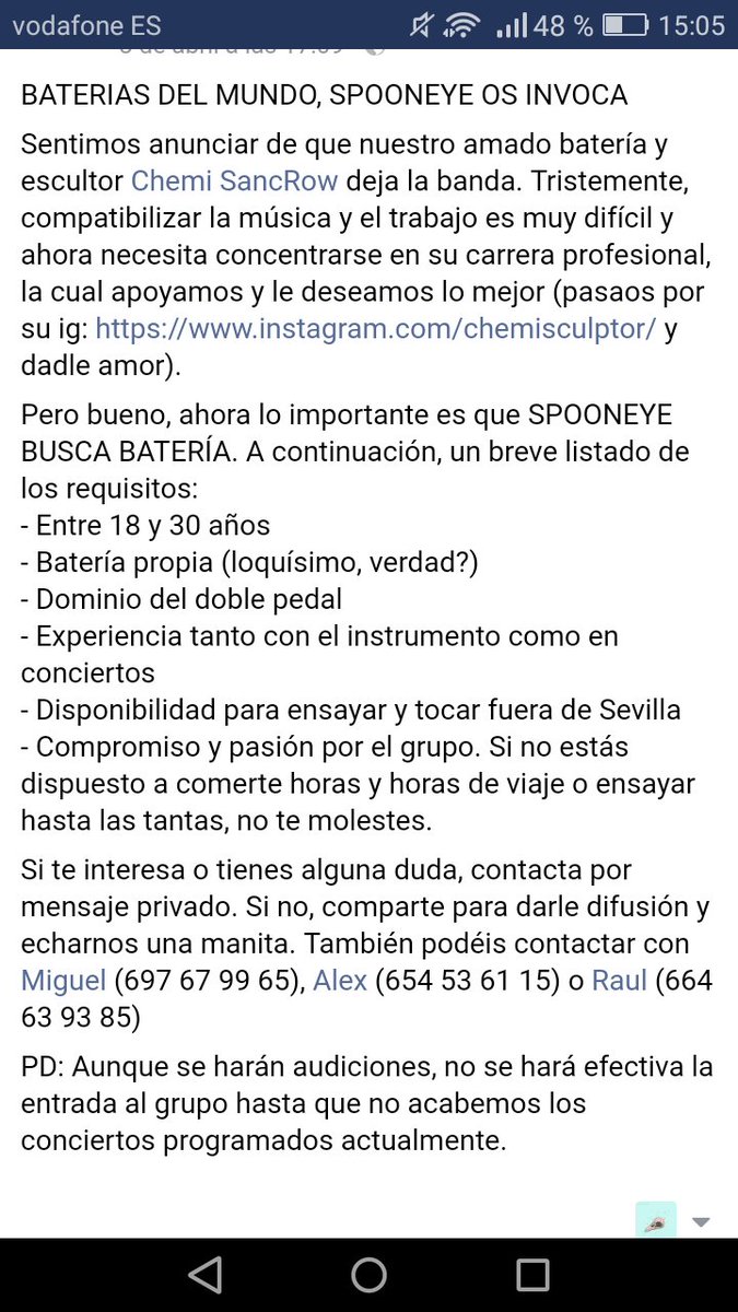 💥¡BATERIAS DEL MUNDO!💥

SEGUIMOS BUSCANDO A ALGUIEN QUE REVIENTE LOS PARCHES CON NOSOTROS🤘📣

OS AGRADECERIAMOS LA DIFUSION💚