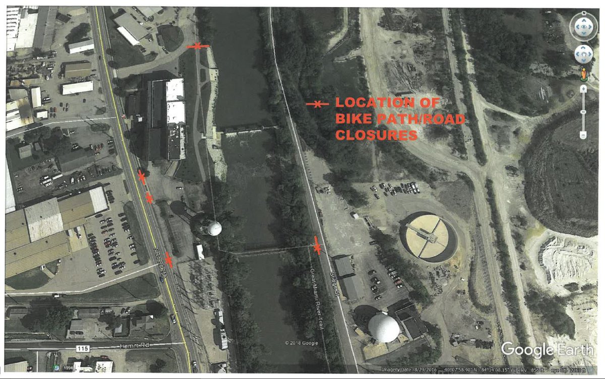 CityofPiqua's tweet photo. STREET CLOSED: Bike Path (From Bridge Street to north of the water tower) – Closed Starting April 19, 2018 7:00 AM until further notice for Demolition of S. Main Water Tower https://t.co/SUtkyXlj0Y