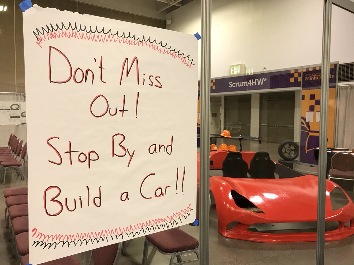 pborsella's tweet photo. Today’s the day to stop by the #SGMSP18 #scrum4hw shop and build a car using #scrum ! https://t.co/lIBGNmzPYh