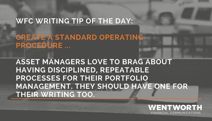 ScottWentworth's tweet photo. .@WFC_Writing #Financialwriting Tip of the Day:
Create a Standard Operating Procedure ...
Read more writing tips here: https://t.co/49wMccxih2 https://t.co/uGQ2B1MiwR