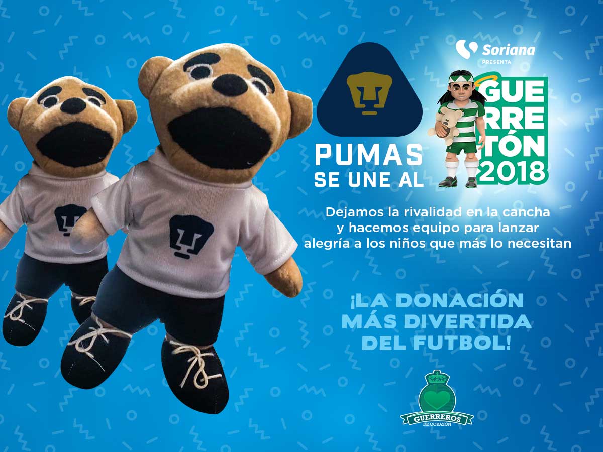 Dejando la rivalidad en el campo para ¡lanzar alegría! 🐻⚽💚🐾

Este 22 de Abril, "Goyo" de <a href="/PumasMX/">PUMAS</a> será parte de la donación más divertida del futbol  👏🏼

#Guerretón2018
#SinGuerrerosNoHaySantos