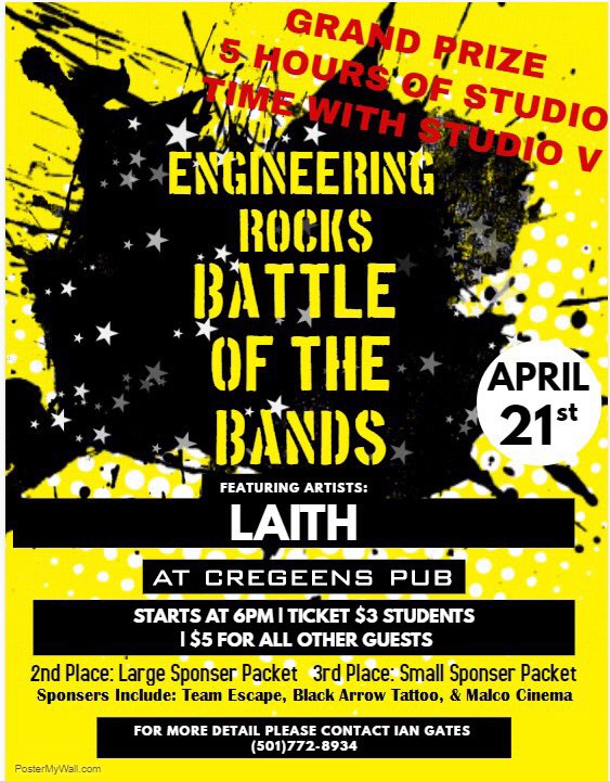 astateasce's tweet photo. Come and rock out with us this Saturday at #creegensirishpub #Jonesboro students with their campus IDs will get a discount #ASCE #engineeringrocks #battleofthebands https://t.co/7UXmqqewih