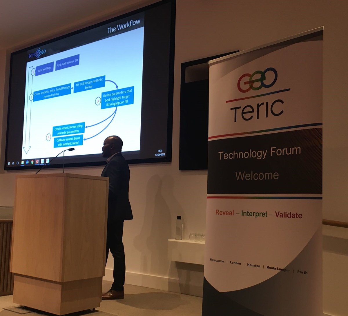 Geoteric's tweet photo. Super to have Anthony Avu from @echo_geoscience present at the #GeoTeric Technology Forum today! #SeismicInterpretation https://t.co/m79DE6nIsg