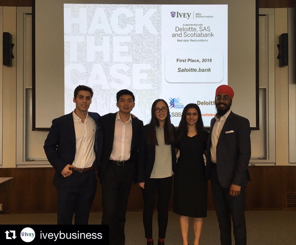 SASCanada's tweet photo. #HackTheCase challenged @iveymsc students to use real world data to solve a real world problem. Congratulations to our winners and runner-up! @DeloitteCanada @scotiabank  @iveybusiness https://t.co/UWJVI7lhpG