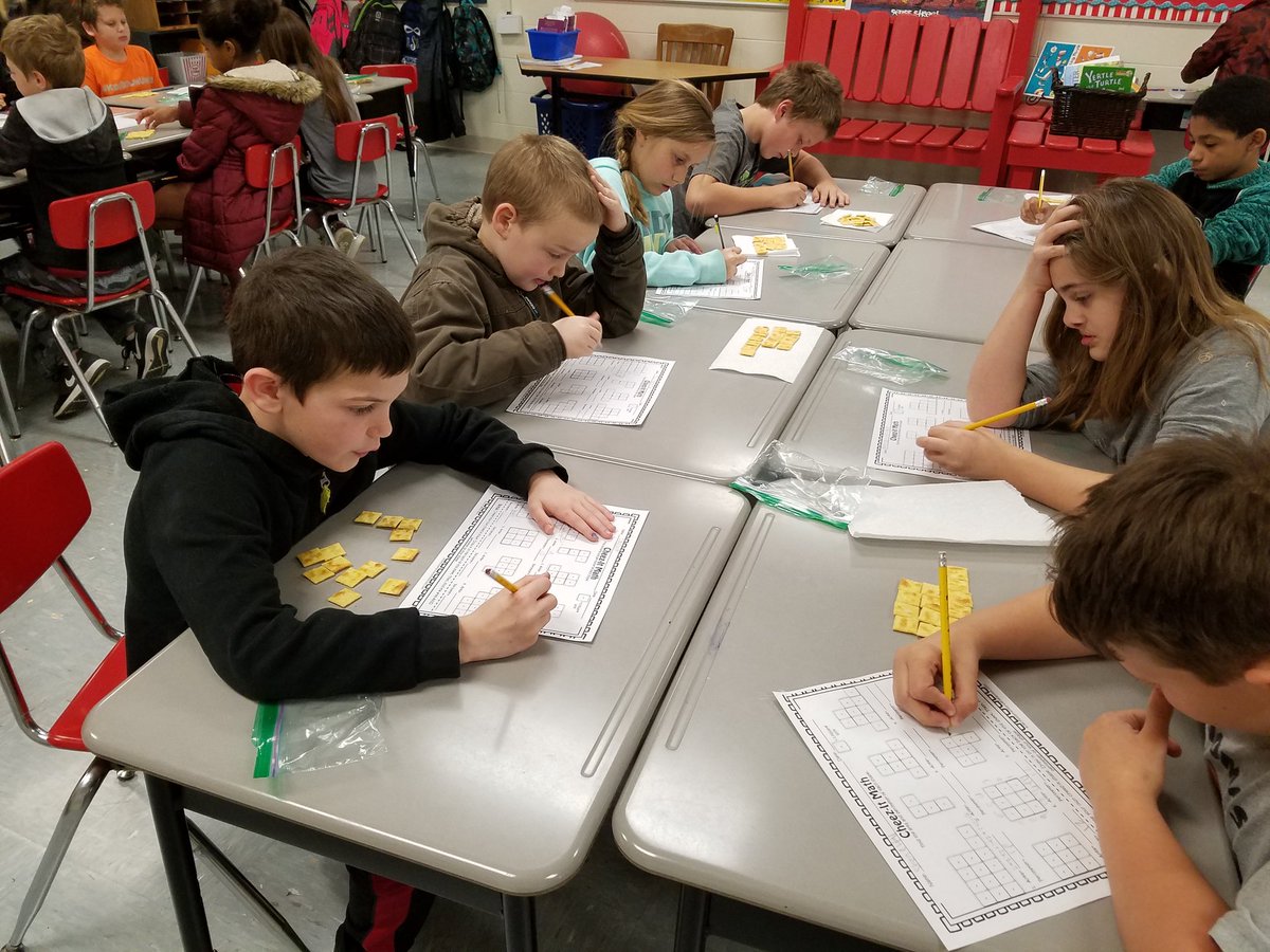 tlmeporter3's tweet photo. 3rd grade mathematicians practicing area and perimeter with Cheez-Its @SpartaTrojans. https://t.co/qKJcSElSCS