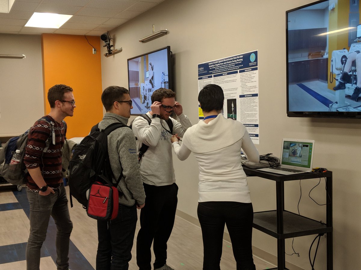 CreightonRehab's tweet photo. Yesterday we celebrated @BiomechanicsDay in the lab. Thank you to all who came out to help us celebrate! Check out @GrindstaffTL showing off the magstim and Dr's Katsavelis and Kyvelidou demonstrating our eye tracking software. #NBD2018 https://t.co/XVcIz50b7Y
