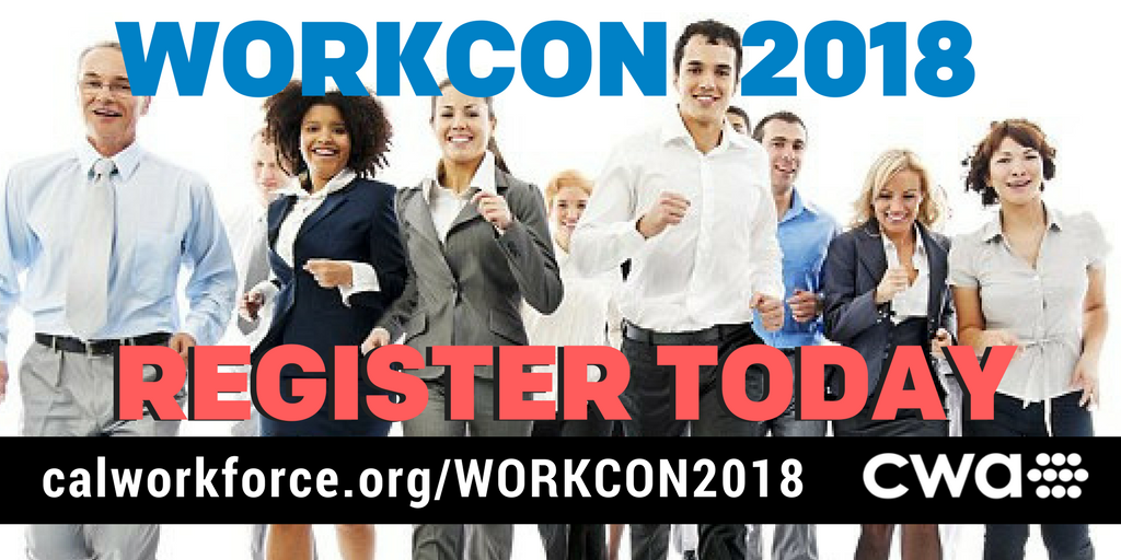 CAWorkforce's tweet photo. #WORKCON18 The count down is on...REGISTER TODAY! For everything WORKCON 2018 go to > https://t.co/eonfl5smhq #wkforcePartnerships #wkforceCapacity #CaWorkforce #WORKCON18 conference updates> https://t.co/a2FErLjGti https://t.co/LA6sdhkYAs