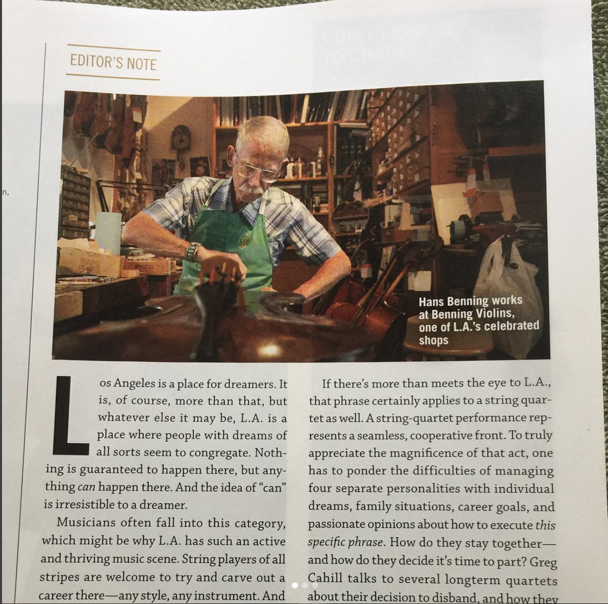 BenningViolins's tweet photo. An excellent write up in the May issue of Strings Magazine highlighting the music scene in Los Angeles.
#losangeles #musicscene #luthier #liuteria #lovemyjob #StringsMagazine https://t.co/ZK9nRzyaeO