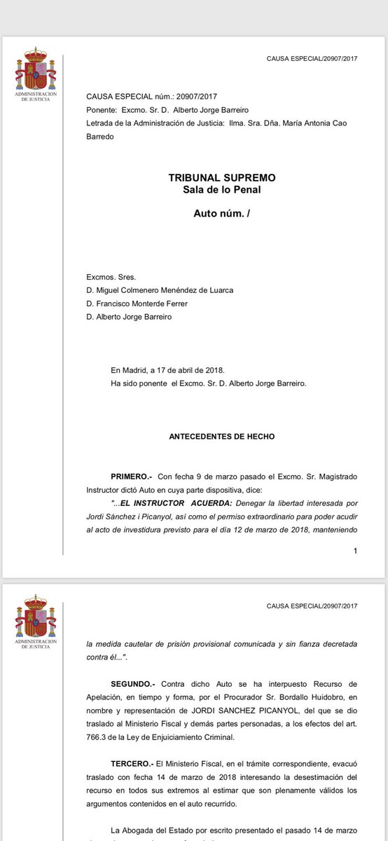 JACS_JaumeACS's tweet photo. Si no portés molts mesos superant la meva capacitat de sorpresa, diria que la interlocutòra d’avui 17-04-18 de la Sala Segona del Tribunal Suprem, és absolutament insuperable. 

Recordeu la data, perquè se’n parlarà durant dècades. I no gaire bé, per cert ! https://t.co/giMZpLkNiw