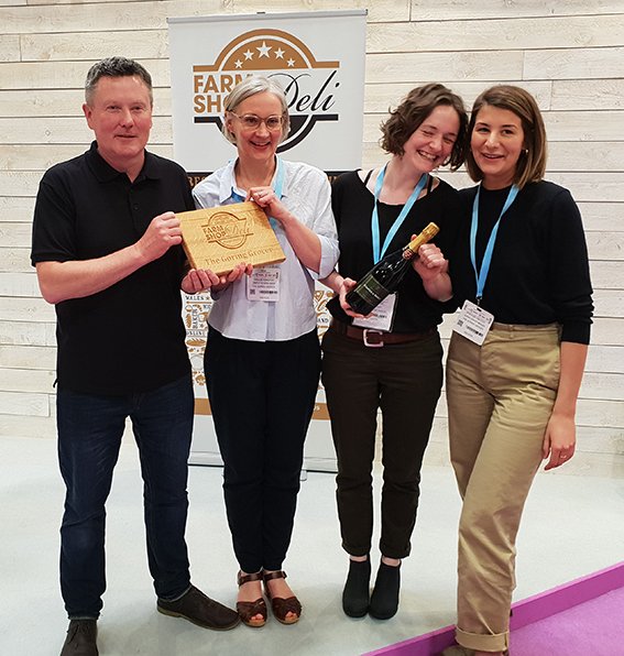 PriceCardPro's tweet photo. Yesterday, we were one of the sponsors of the Farm Shop &amp; Deli show awards. Here's our team presenting to some of the winners! 
Congratulations to @DenstoneHall for winning the Large Farm Shop award and @GoringGrocer who were named Best Newcomer. Well done to all the finalists! https://t.co/zvo4oiaAv4