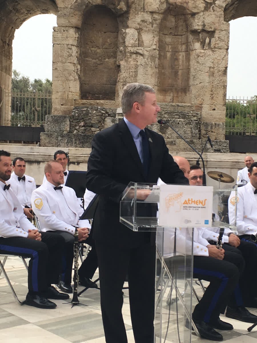 SafeHarborsGO's tweet photo. Safe Harbors CEO and ASTA Chairman Jay Ellenby kicked off The 2018 ASTA Destination Expo yesterday, which was in the Herod Atticus amphitheater at the foot of Athen's historic Acropolis. #ASTAADE #businesstravel https://t.co/ORHfdJNCZk