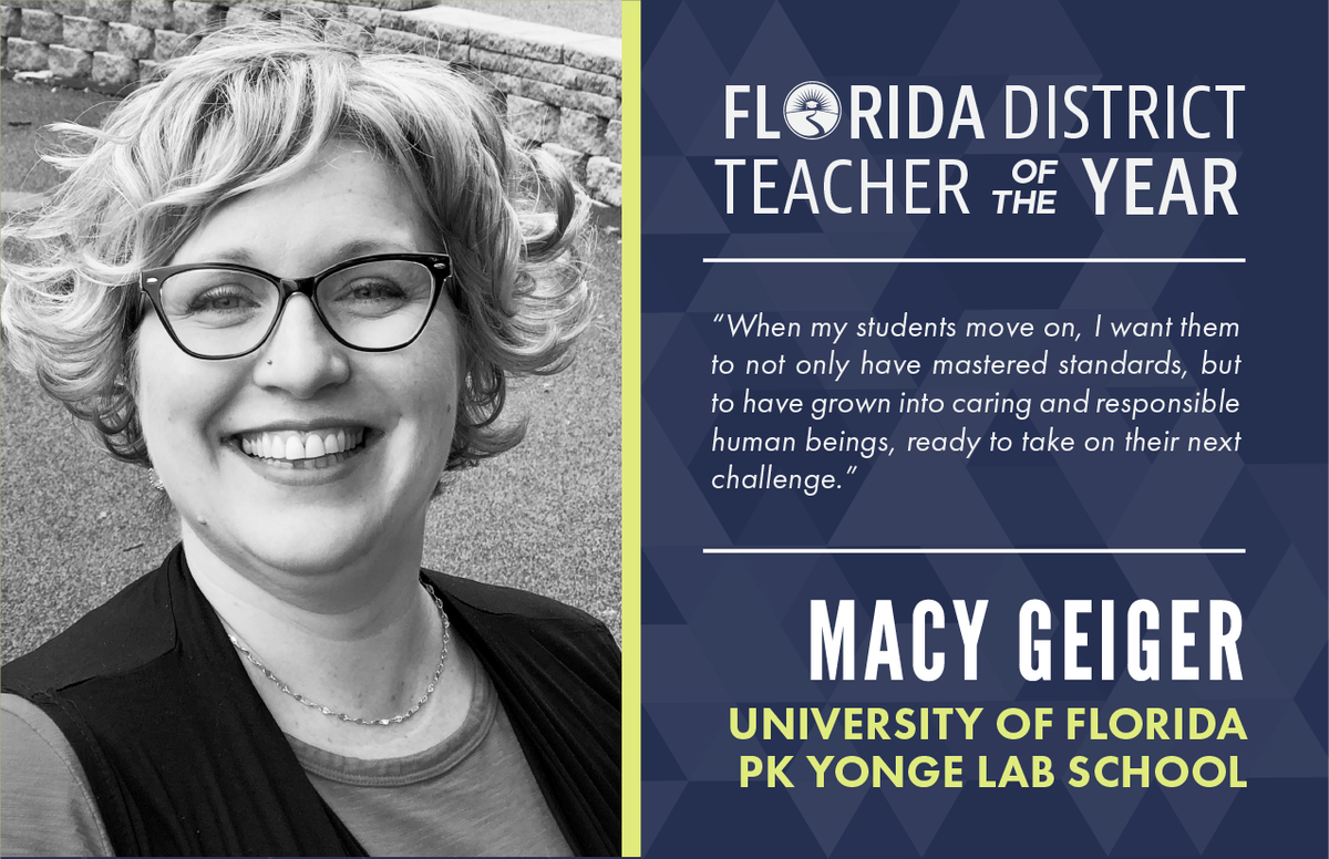 Congratulations to Macy Geiger on being named <a href="/pkyongedrs/">P.K. Yonge</a>' 2019 FL District Teacher of the Year!!🎉🎊👍 @MacyGeigerPKY #FLTeachersLead #FL74Strong #FLedu