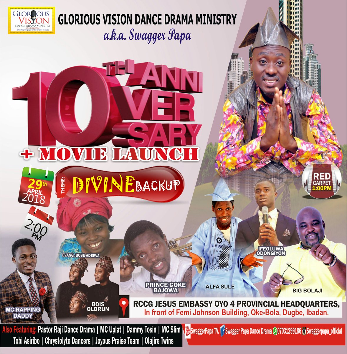 SplashFM1055's tweet photo. Be at the 10th Anniversary + Movie Launch of Glorious Vison Dance Drama Ministry @SwaggerPapaNg
You don't want to miss this...
#SwaggerPapa
#10thAnniversary
#MovieLaunch https://t.co/WG3AGxuhgO