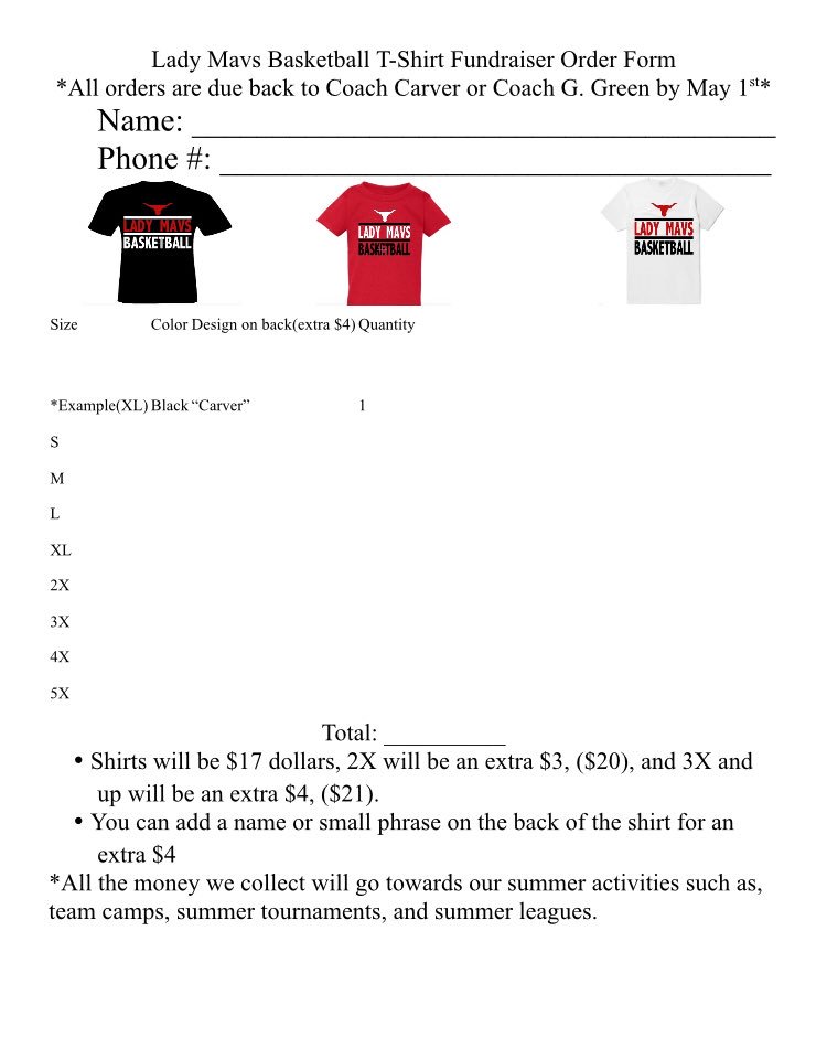 MarshallMavsWBB's tweet photo. The Lady Mavs Basketball Team is selling T-Shirts to raise money for their summer basketball activities. If you are interested in buying a shirt, please DM @coach_carver43 for your order or any other questions regarding the shirts. #MaverickUp https://t.co/rtpdJwmtLX