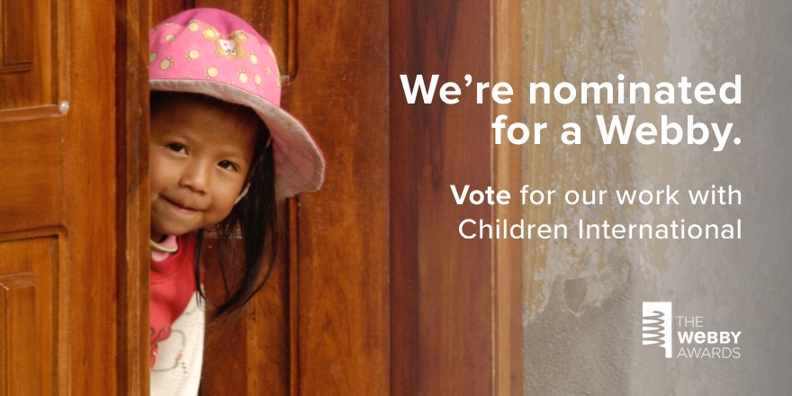 Rightpoint's tweet image. We're nominated for a Webby for our work with @children and right now, we're ranked as number 1! Help us keep the lead in the race by casting your VOTE here: bit.ly/2EhLmwg

#Webby #WebbyAwards