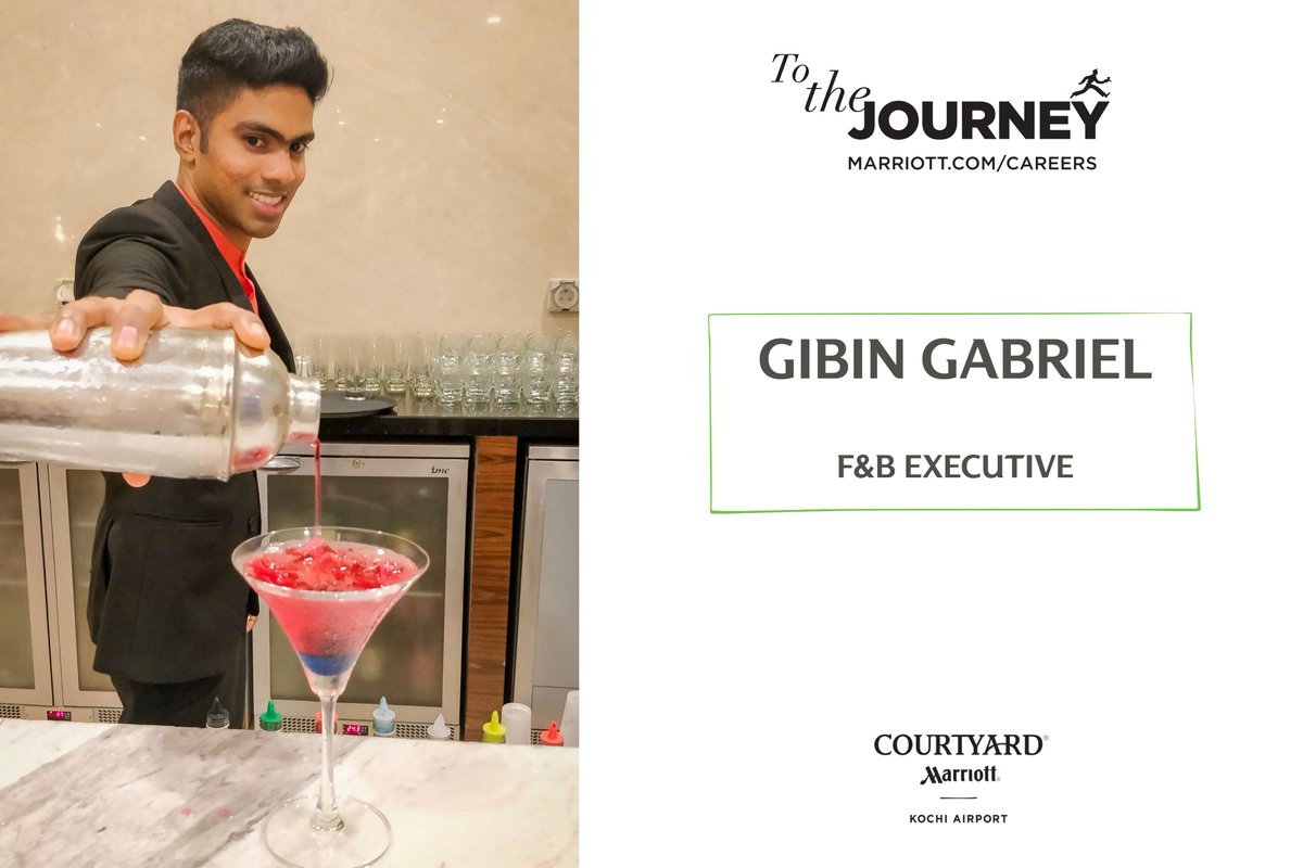 CourtyardKochi's tweet photo. Gibin Gabriel our F&amp;B Executive says good service gives you good business. The passion towards F&amp;B service drives him to deliver refreshing service to the guest. #tothejourney #journeyweek #CourtyardbyMarriottKochiAirport  #successstory #beourfuture #Kochi https://t.co/XFeyMfUv6c