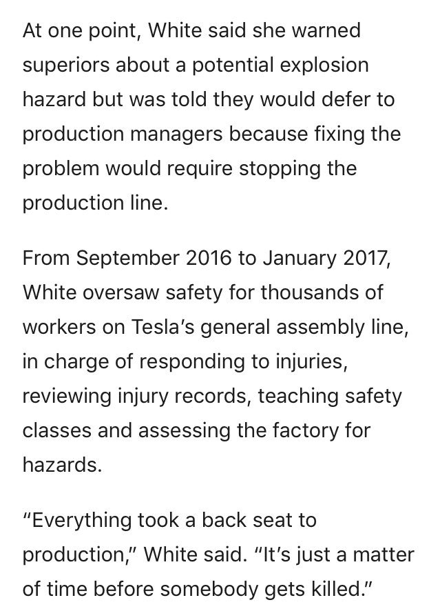 austin_walker's tweet photo. This story on Tesla covering up workplace injuries and prioritizing Musk’s aesthetics over safety gets at the danger of these CEO cults of personality &amp; the need for organized labor. Direct action could challenge Musk in a way well meaning managers can’t.

https://t.co/qQoheUnLkw https://t.co/94jK8Y8FZz