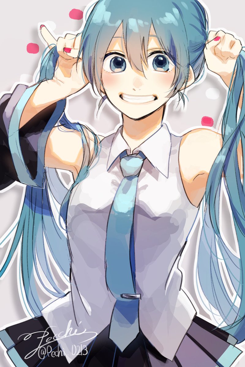 初音ミク 「ツインテールだぞ!!! 」|ぺっちーのイラスト