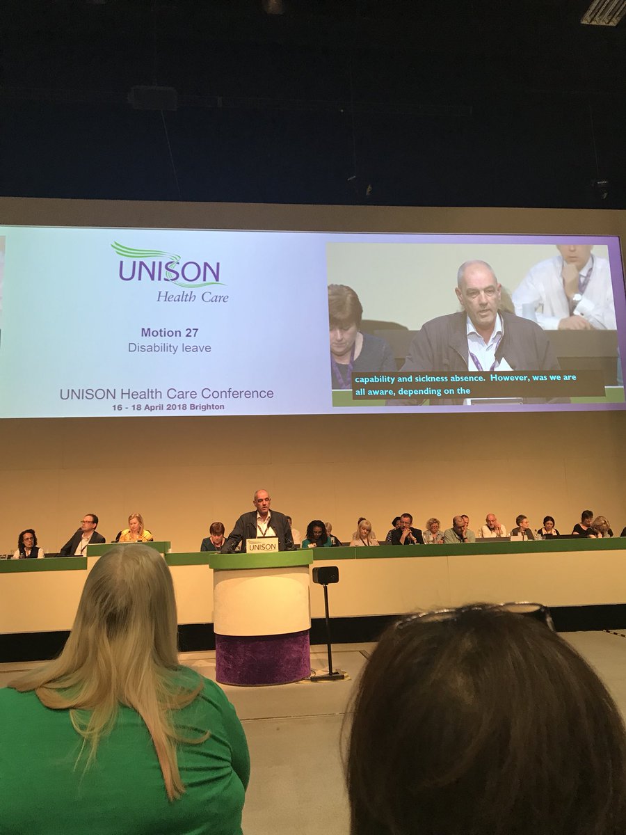 UnisonSPFTComs's tweet photo. Not a picture of me, but did just speak in support of this motion on #disabilityleave, which was passed by conference. #Uhealth18 #disabiltyrights #socialmodel https://t.co/iTJcuXjRyC