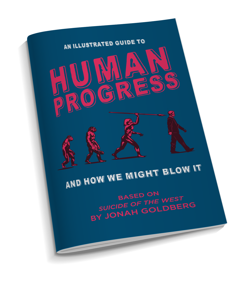 AEI's tweet photo. For the West to survive, we must renew our sense of gratitude for what our civilization has given us. Check out the recently released companion graphic novel to @JonahNRO's Suicide of the West: 'An Illustrated Guide to Human Progress' https://t.co/phRZoIwo4E https://t.co/04sKMjBaiE