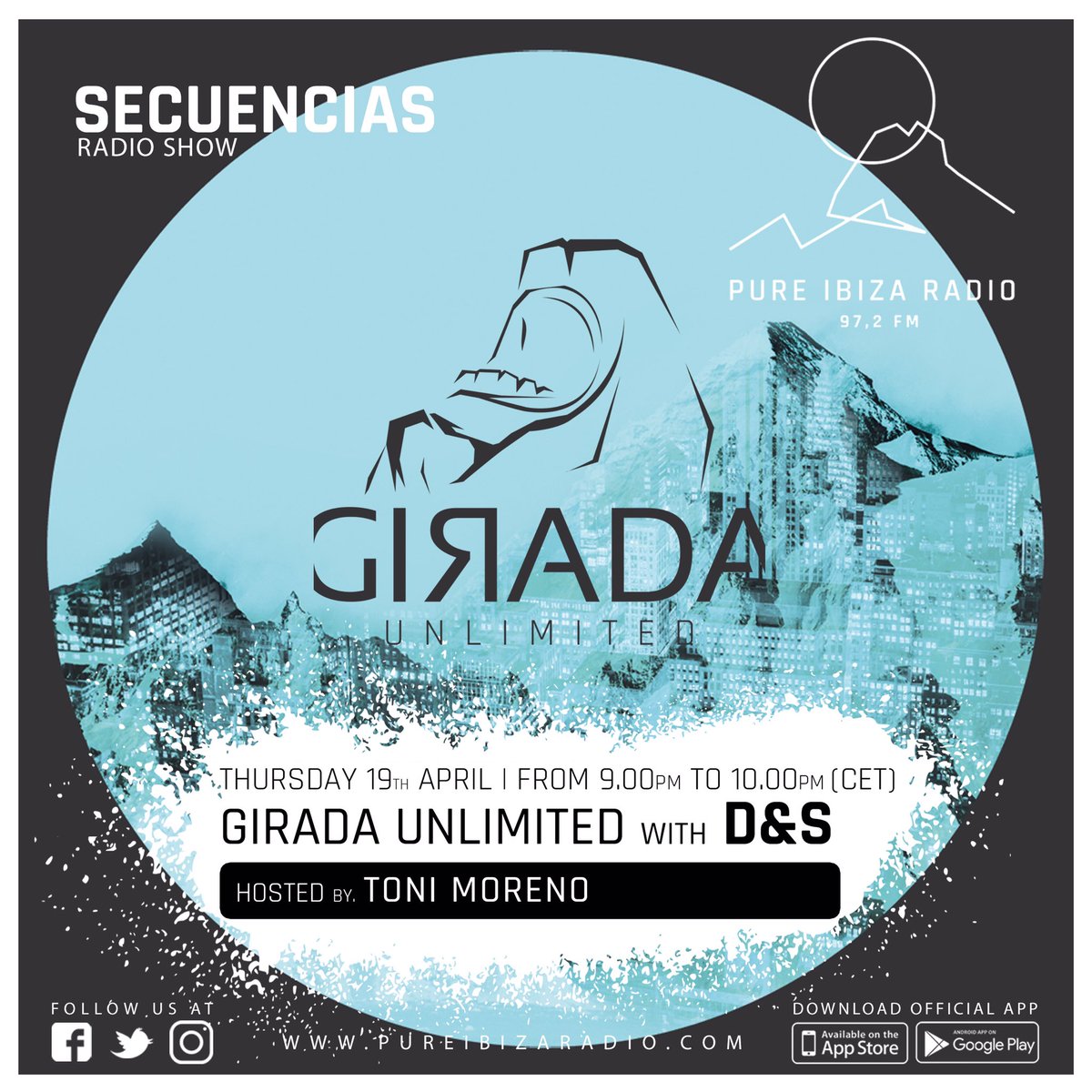 giradaunlimited's tweet photo. Thursday 21h CET, @GiradaUnlimited is back with an special podcast introducing D&amp;S at Secuencias Radio Show on @pureibizaradio.
Tune in and check out @julianperezcom 's Girada guests at https://t.co/wMXe3cq2uy or 97.2 locally on Ibiza and Formentera. #GIRADA04 #SOURCESOFLIGHT https://t.co/UjSZefVBJo