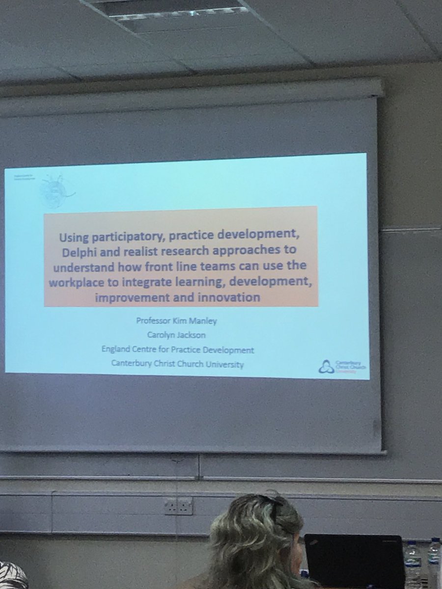 GaryMitchellRN's tweet photo. @Kimmanley8 & @EcpdCarolyn kick off #Research2018 symposium on #PracticeDevelopment #Participatory Methods #Delphi & #RealistEvaluation @EC4PD #WePracticeDevelopers @RCNResearchSoc @ProfBrendan @JanDewing @FoNScharity @catrynbuckle https://t.co/y2zvVepLpJ