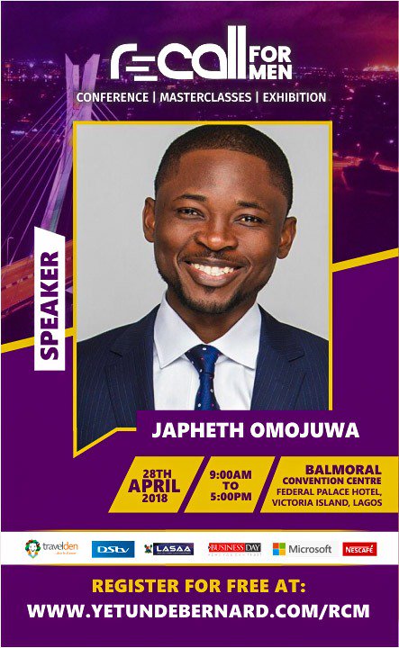 TADigitalNG's tweet photo. We are excited that
@Omojuwa is speaking @recallformen conference. He is one of the leading political influencers in Nigeria and has gathered great value to share.
You as a man should attend this event.
Register now at https://t.co/beTSXURVyf
#RecallForMen #TheHustleisReal https://t.co/8UpY9eXChL