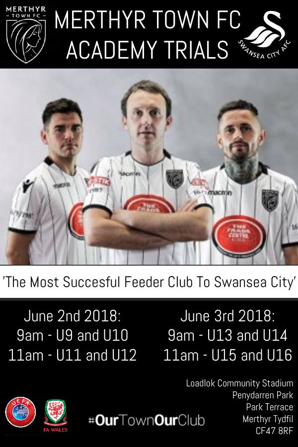 MerthyrTownFC's tweet image. ACADEMY TRIALS | to be held 2 June for U9s, U10s, U11s,U12s. And 3 June U13s, U14s, U15s &amp;amp; U16s  #developmemt