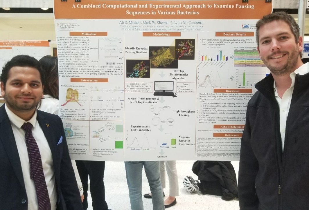 Contreras_Lab's tweet photo. Proud that one of our undergrad researchers won the CNS Award for Excellence in Molecular Biology at the 2018 Undergraduate Research Forum! Congrats to Ali and his graduate mentor Mark. #UTResearchWeek https://t.co/YaEMvDGFT2