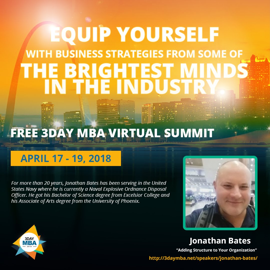 3daymba's tweet photo. Jonathan Bates is up on deck for the #3daymba virtual summit. He will be talking about Adding Structure to Your Organization. Join us to learn more: https://t.co/DhEE7TKFnD https://t.co/3QlUn51WAS