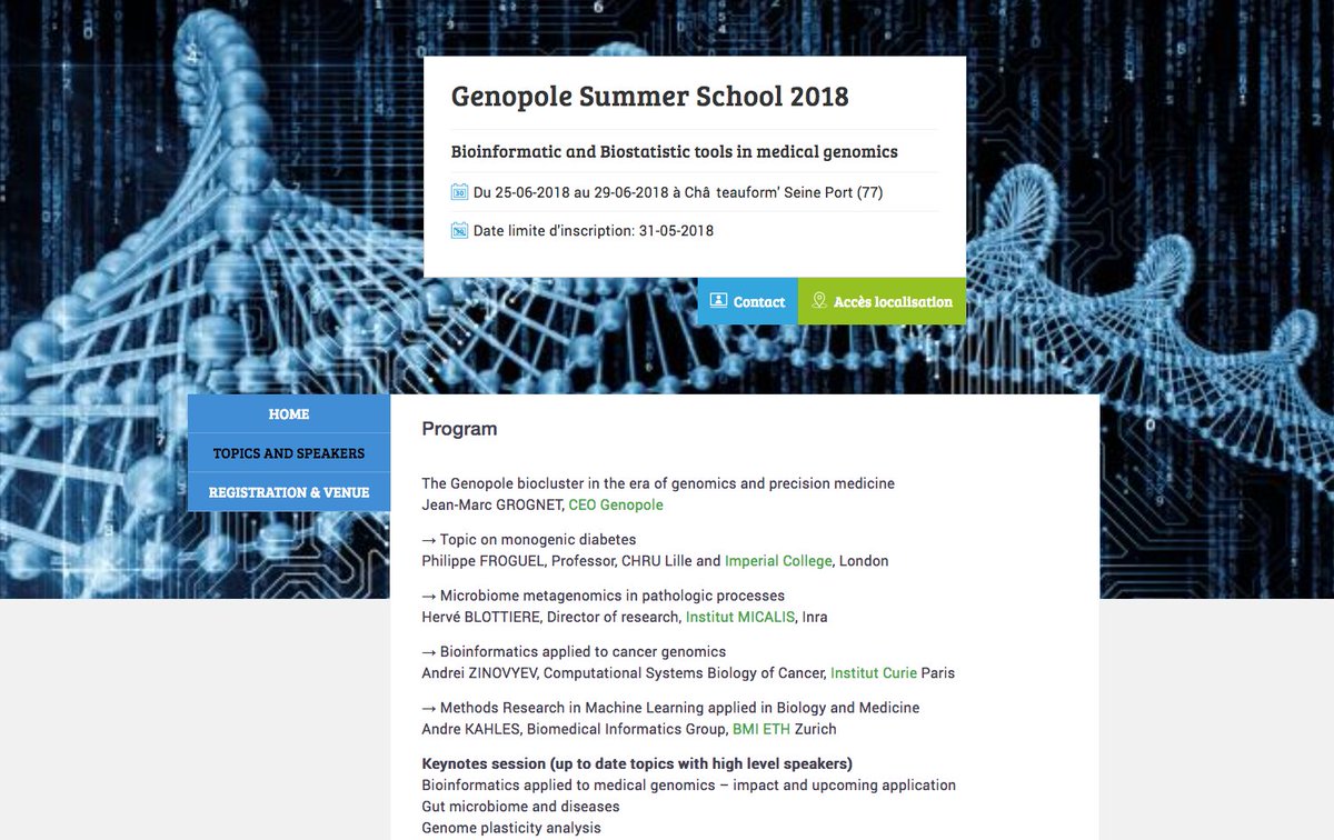 IFB_Bioinfo's tweet photo. Following the success of the 2018. @Genopole Summer School is back . #Bioinformatics &amp; #Biostatistic tools in #medical #genomics
programme https://t.co/4dKlD1Nt0P Registration: https://t.co/OT43yZZh5V @fr_genomics #usegalaxy https://t.co/12RD93JvmY