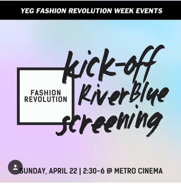 Join us for the screening of <a href="/RiverBlueMovie/">RiverBlue</a> on Sunday! Get advance tickets online for $15 at <a href="/themetrocinema/">Metro Cinema</a> ($18 at the door) Check out the movie trailer here: bit.ly/2GjYqE0  #fashionrevolution #fashionrevolutionyeg #whomademyclothes