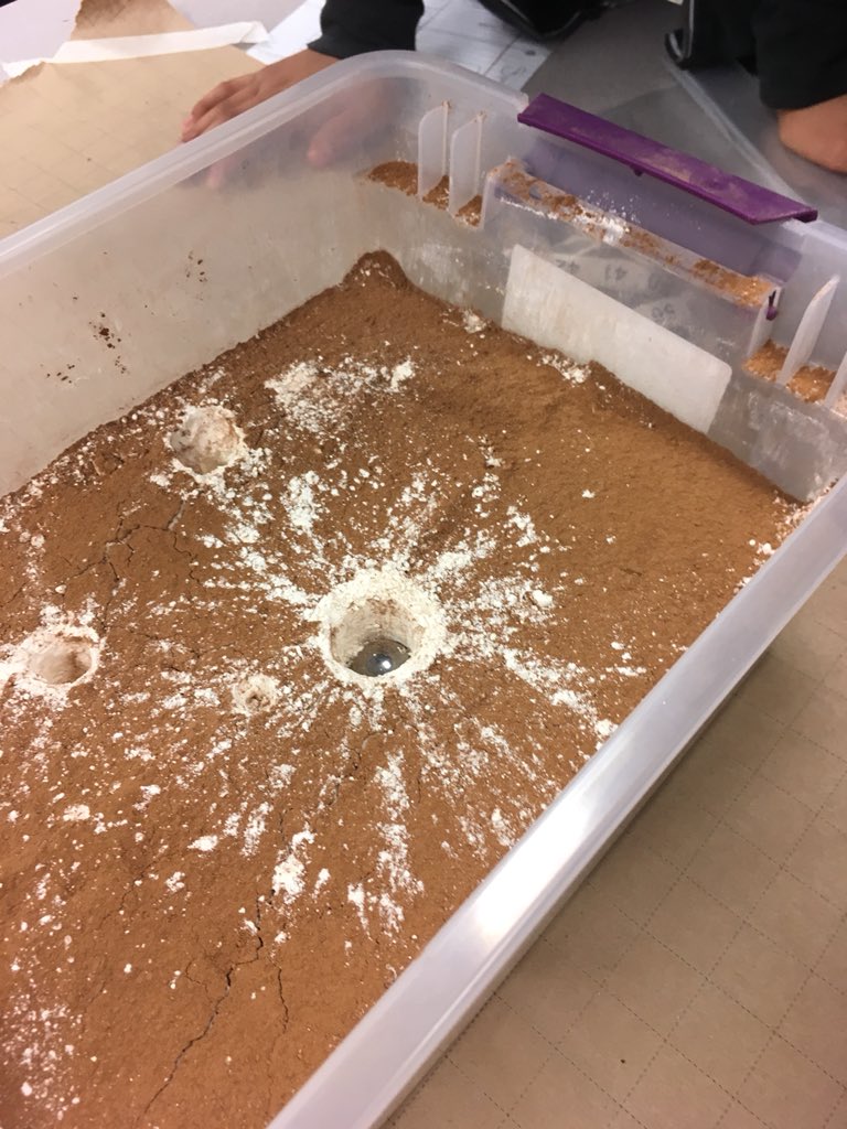 amiles_allison's tweet photo. 6th grade students at Drew Middle School modeling the effects of impact cratering.  #amstiworks https://t.co/uLJGQMASQf