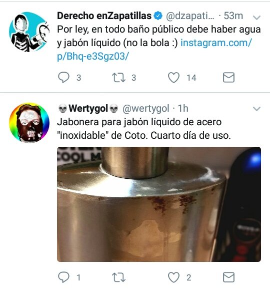 Qué pongan jabón líquido, pero no con la jabonera de Coto.

Con <a href="/wertygol/">🎲山乇尺ㄒㄚᎶㄖㄥ🕹️</a>  y <a href="/dzapatillas/">Derecho enZapatillas</a>.