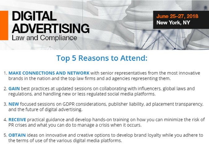 ACIMarketing's tweet photo. This is the last week to SAVE $200 on registration for #ACIDigitalAdv that will ensure you conquer the legal, regulatory, and business challenges impacting your advertising on all digital platforms https://t.co/enVGPmwntl https://t.co/svQoN62ZKb